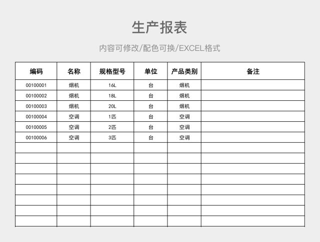 黑白简约生产报表