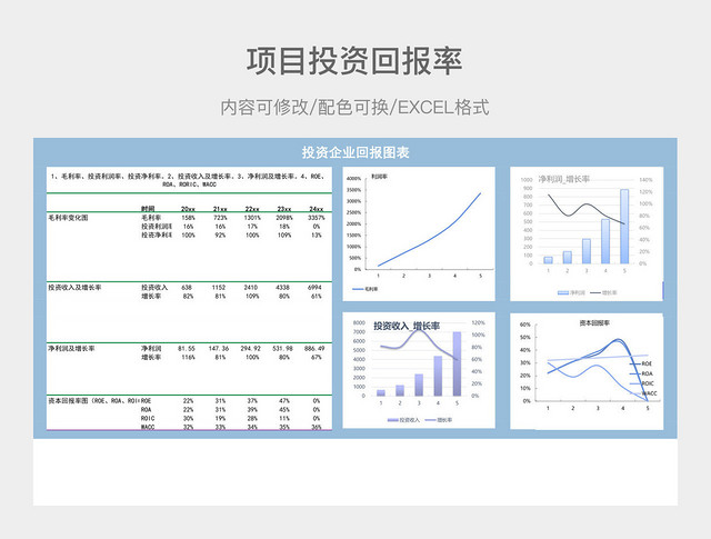 彩色简约投资回报率项目投资