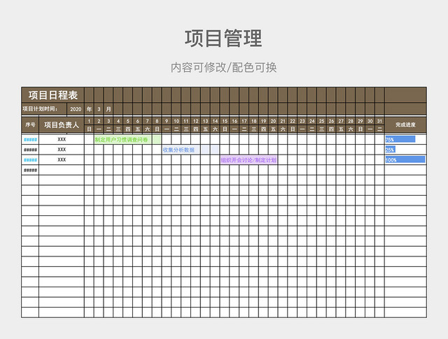茶色简约项目日程表