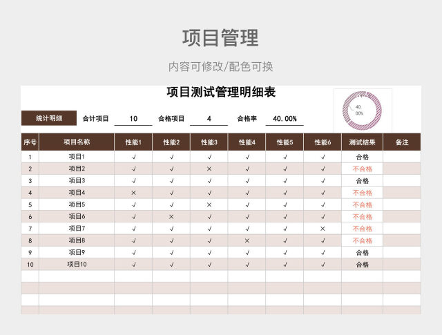 棕色简约项目测试管理明细表