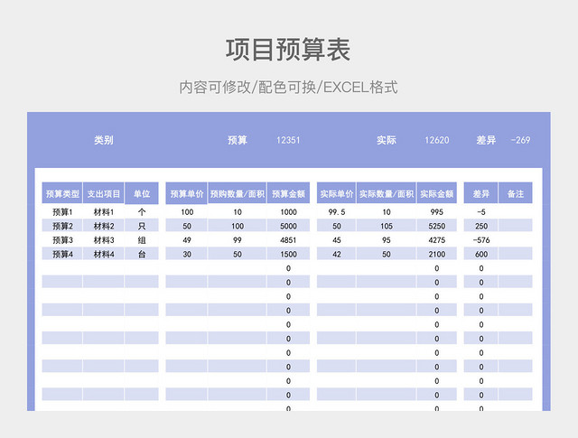 彩色简约项目预算表