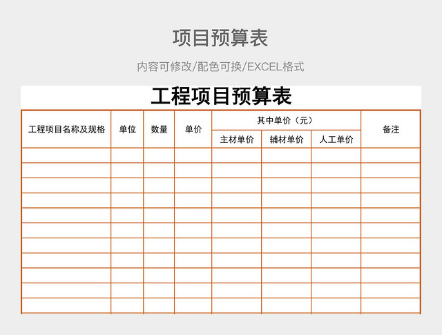 黑白简约项目预算表