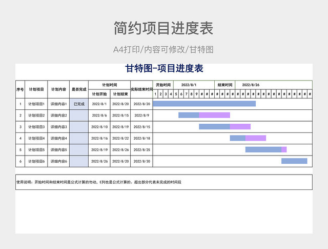 简约项目进度表