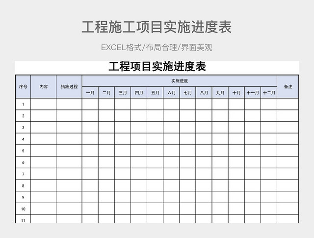 工程施工项目实施进度表