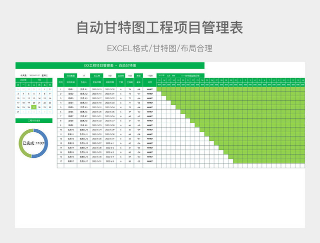 自动甘特图工程项目管理表