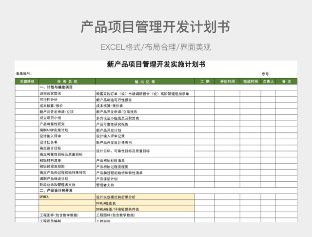 新产品项目管理开发实施计划书