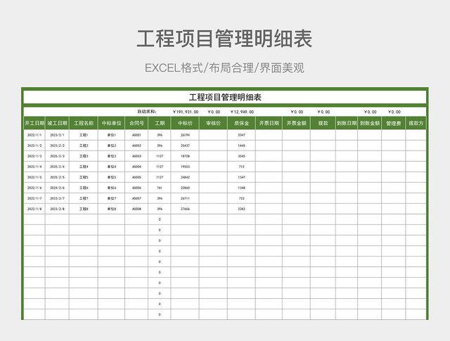 工程项目管理明细表