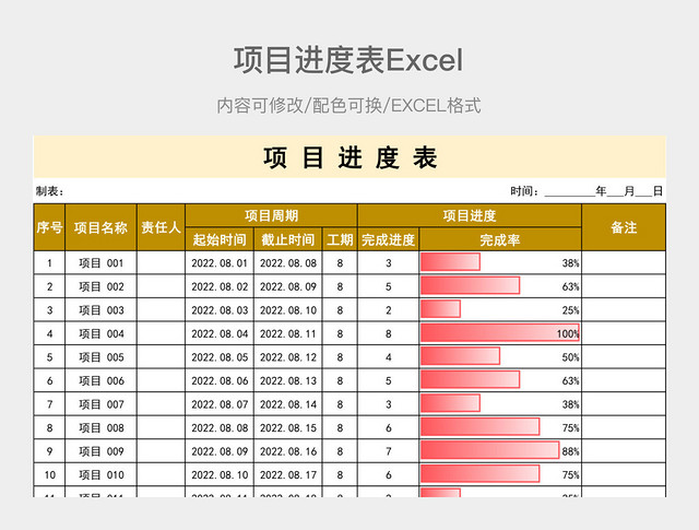 黄色简约项目进度表