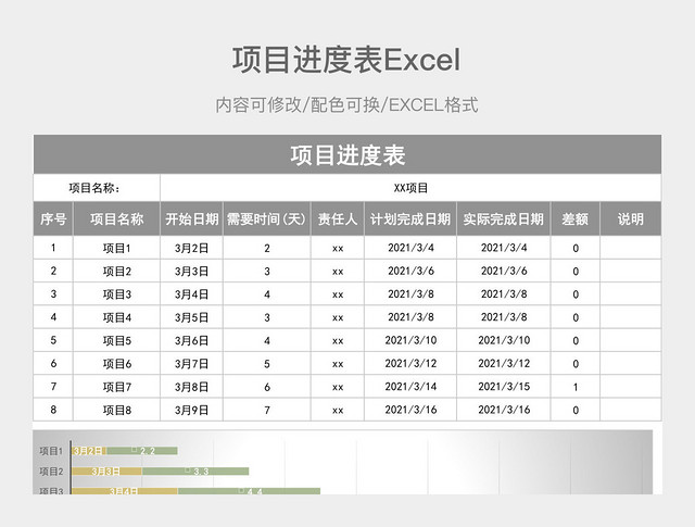 灰色简约项目进度表