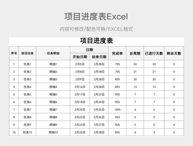 黑白简约项目进度表