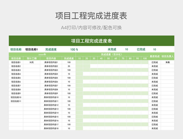 项目工程完成进度表