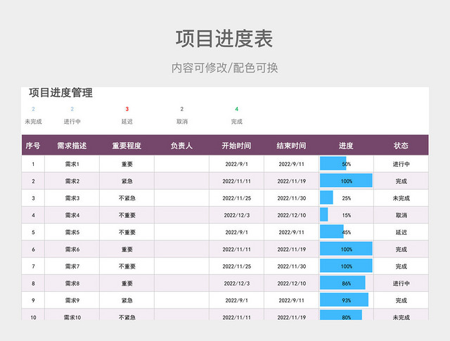 紫色清新项目进度管理