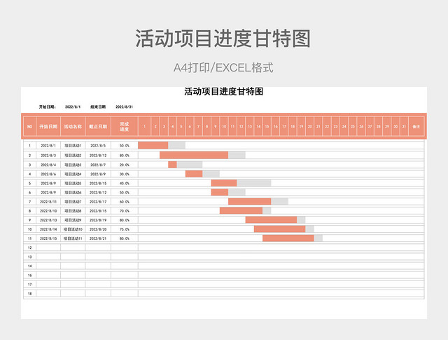 粉色简约活动项目进度甘特图