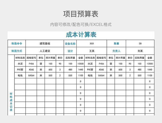 黑白简约项目预算表