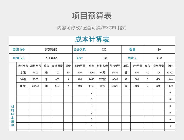 黑白简约项目预算表