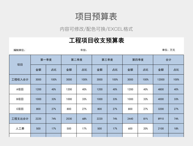 彩色简约项目预算表