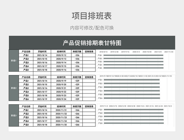灰色清新产品促销排期表甘特图