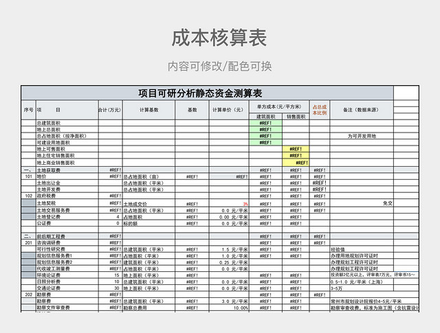 灰色大气项目可研分析静态资金测算表