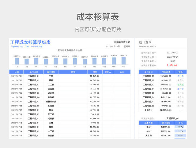 蓝色大气工程成本核算明细表