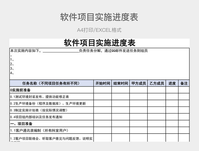黑白详细软件项目实施进度表