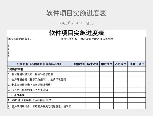 黑白详细软件项目实施进度表
