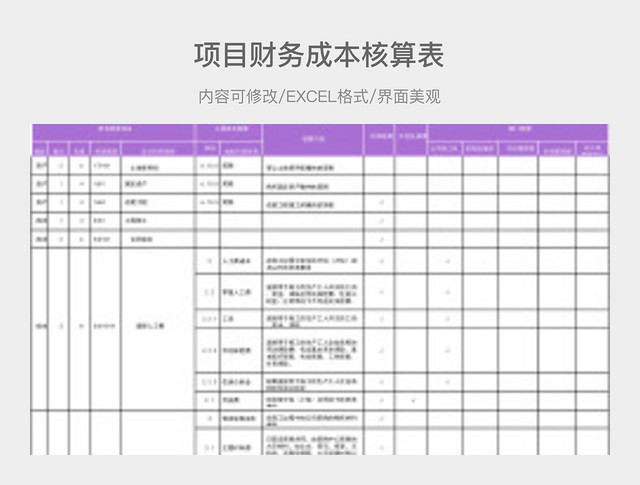 项目财务成本核算表