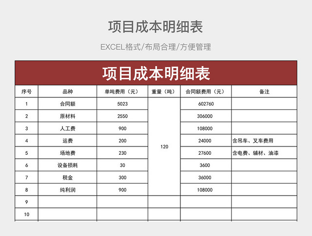 项目成本明细表