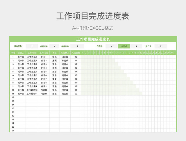 绿色简约工作项目完成进度表