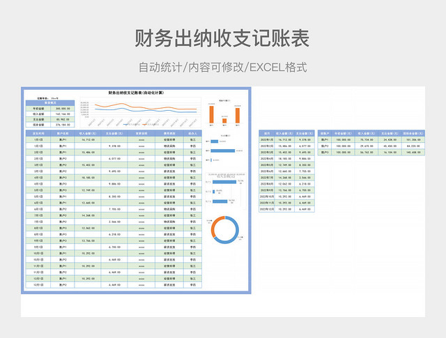 财务出纳收支记账表(自动化计算)