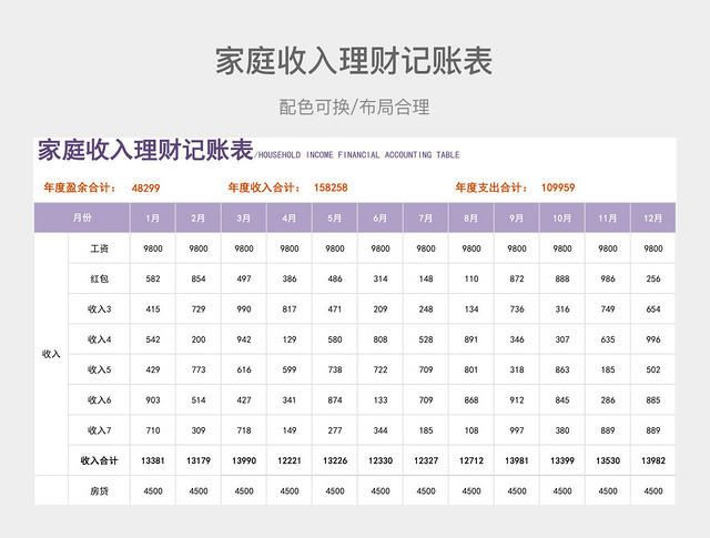 家庭收入理财记账表