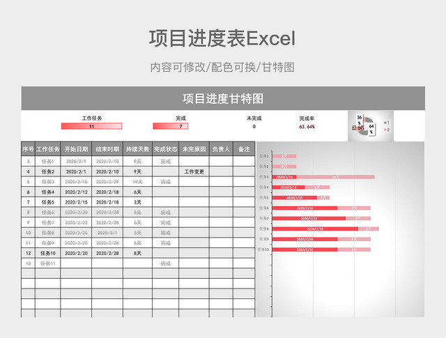 灰色简约项目进度甘特图