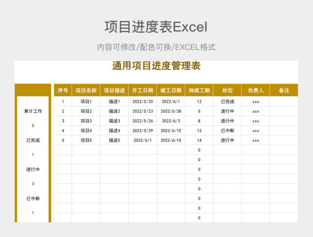 黄色简约项目管理进度表