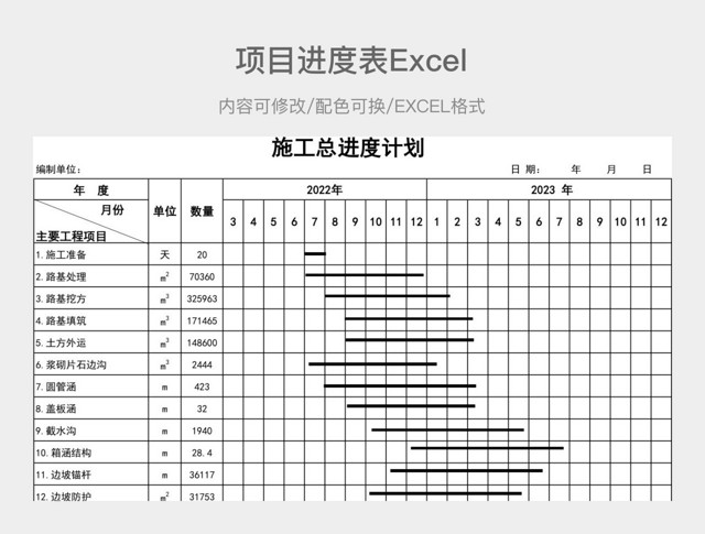 黑白简约项目管理进度表