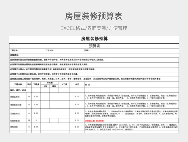 房屋装修预算表