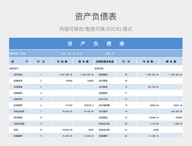 彩色简约资产负债表