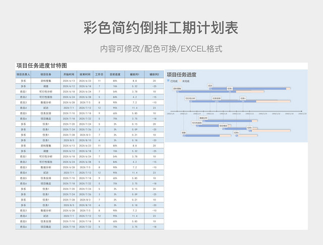 彩色简约倒排工期计划表