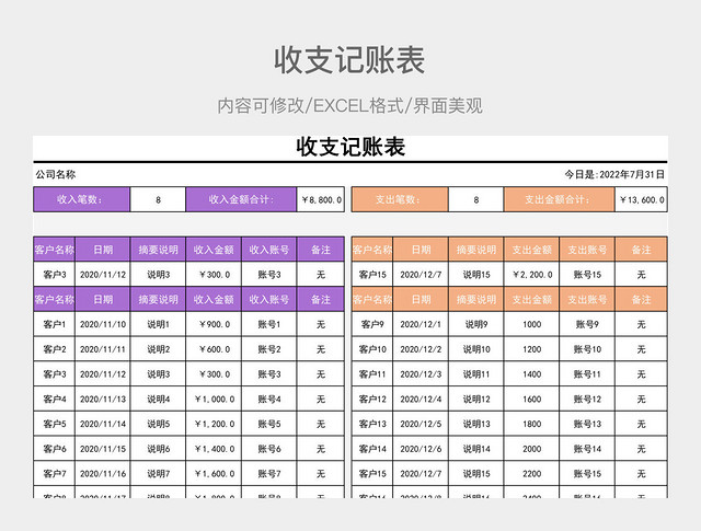 收支记账表