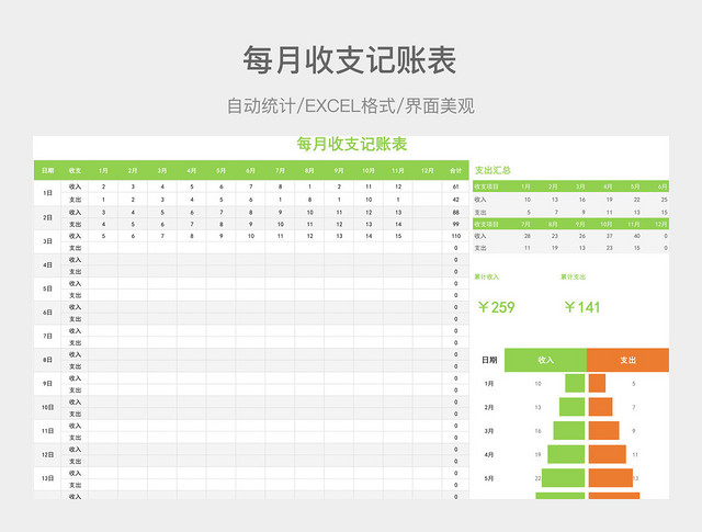 每月收支记账表