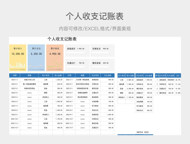 个人收支记账表