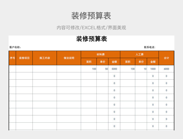 装修预算表