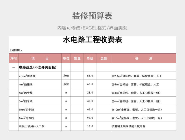 装修预算表