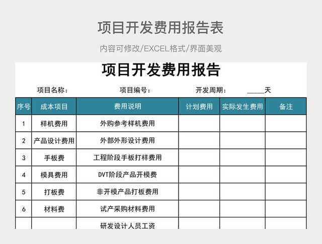 项目开发费用报告表
