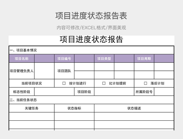 项目进度状态报告表