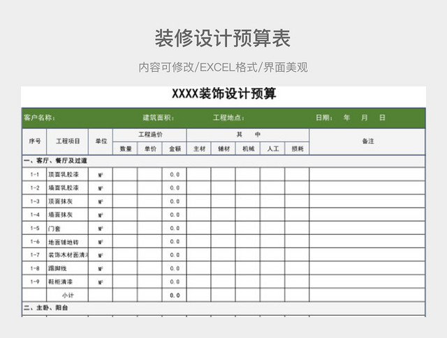 装修设计预算表