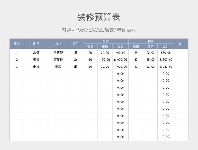 装修预算表