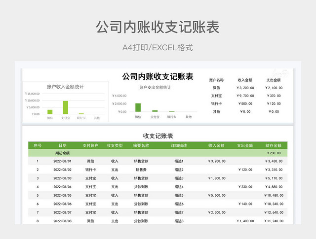 绿色简约公司内账收支记账表