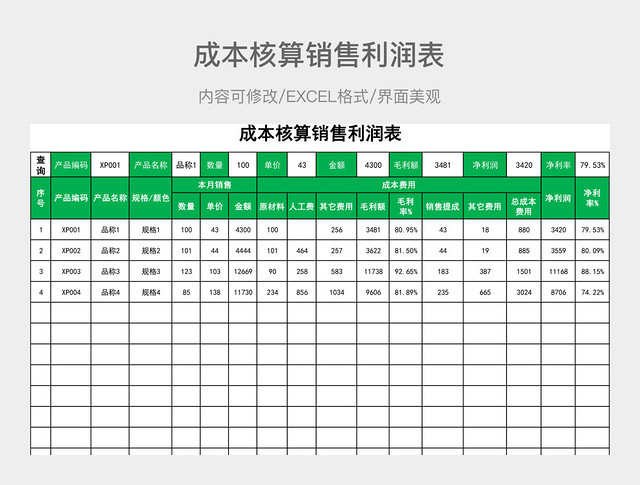 成本核算销售利润表