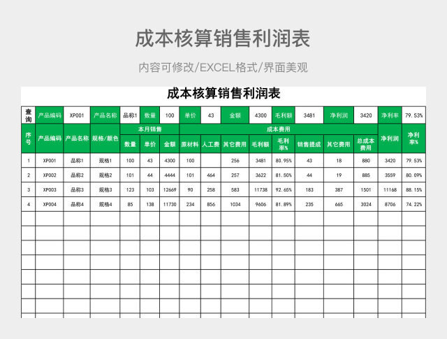 成本核算销售利润表