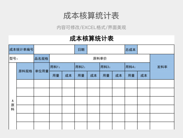 成本核算统计表