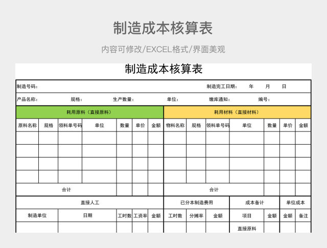 制造成本核算表